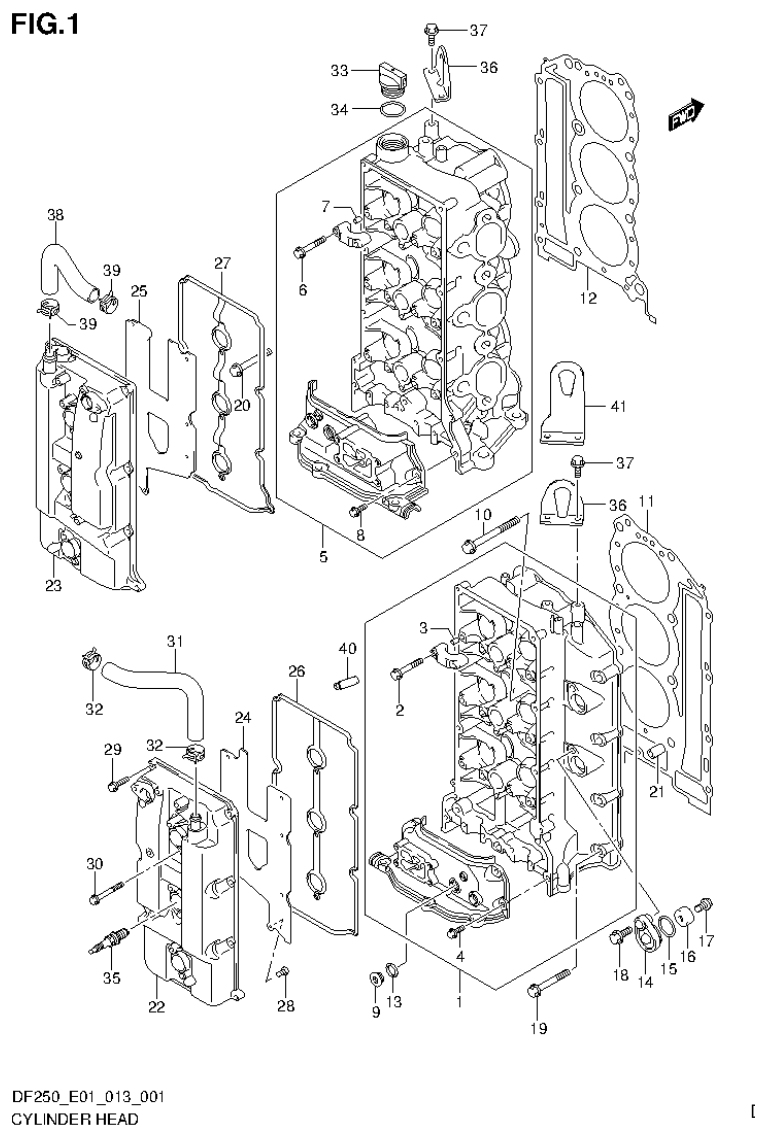 Suzuki DF200T, DF200Z, DF225T, DF225Z, DF250T, DF250Z CYLINDER HEAD (DF200T E1) parts diagram